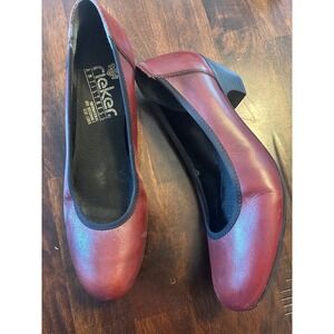 Rieker Antistress Burgundy Leather Low Block Heel Pumps Shoes Women Size 39